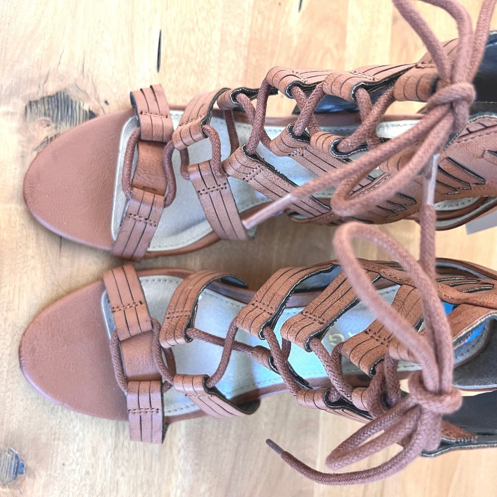 Rampage Womens Gladiator Wedge Sandals Cognac Brown Lace Strappy Shoes NEW 6.5 - Picture 7 of 10